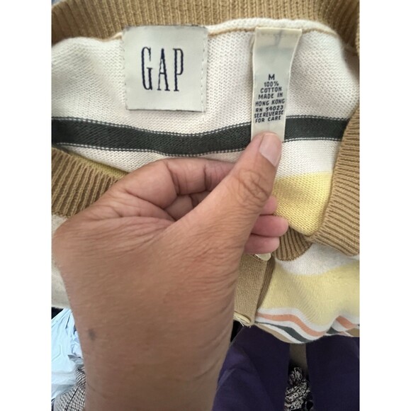 90s Gap striped Retro Preppy cardigan M academia preppy twee colorful Tan Orange - Picture 2 of 8